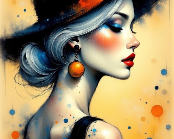 Stylish Woman in Wide-Brimmed Hat with Bold Accessories
