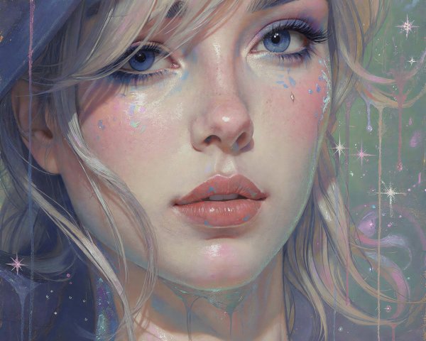 Ethereal Digital Painting of a Young Woman in Blue