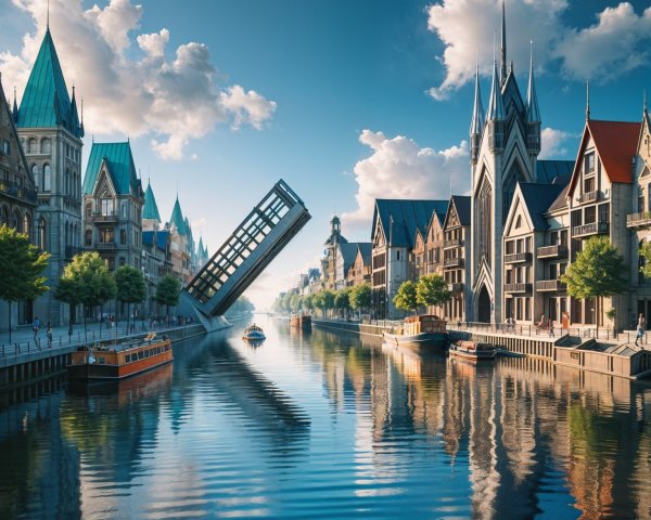 Scenic Canal Surrounded by Historic and Modern Buildings