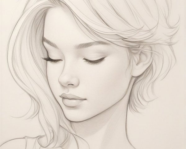 Softly Sketched Portrait of a Young Woman's Profile