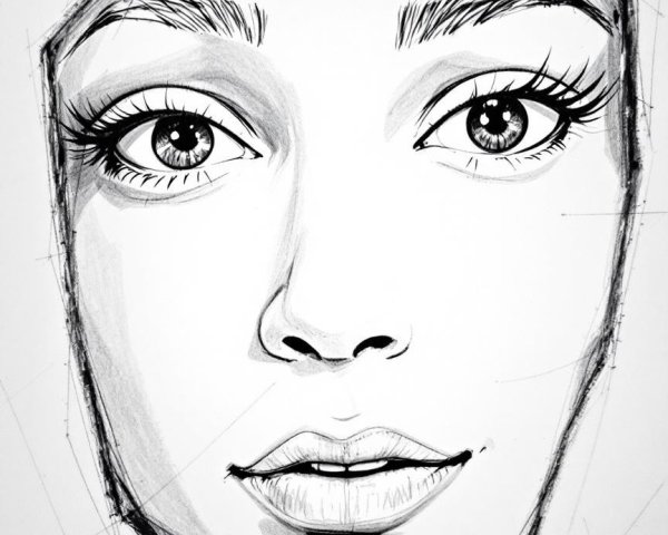 Black and white sketch of a woman's face with depth