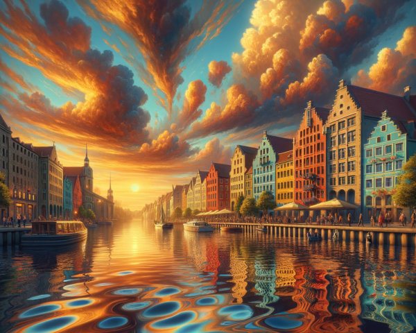 Vibrant Sunset Over Picturesque Riverside Scene