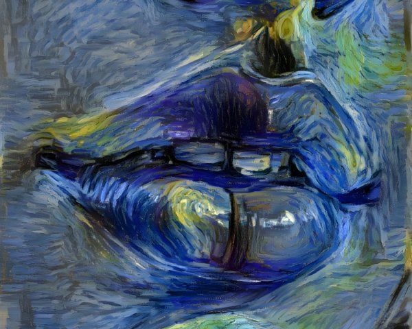Close-up of lips and chin in bold impressionistic colors