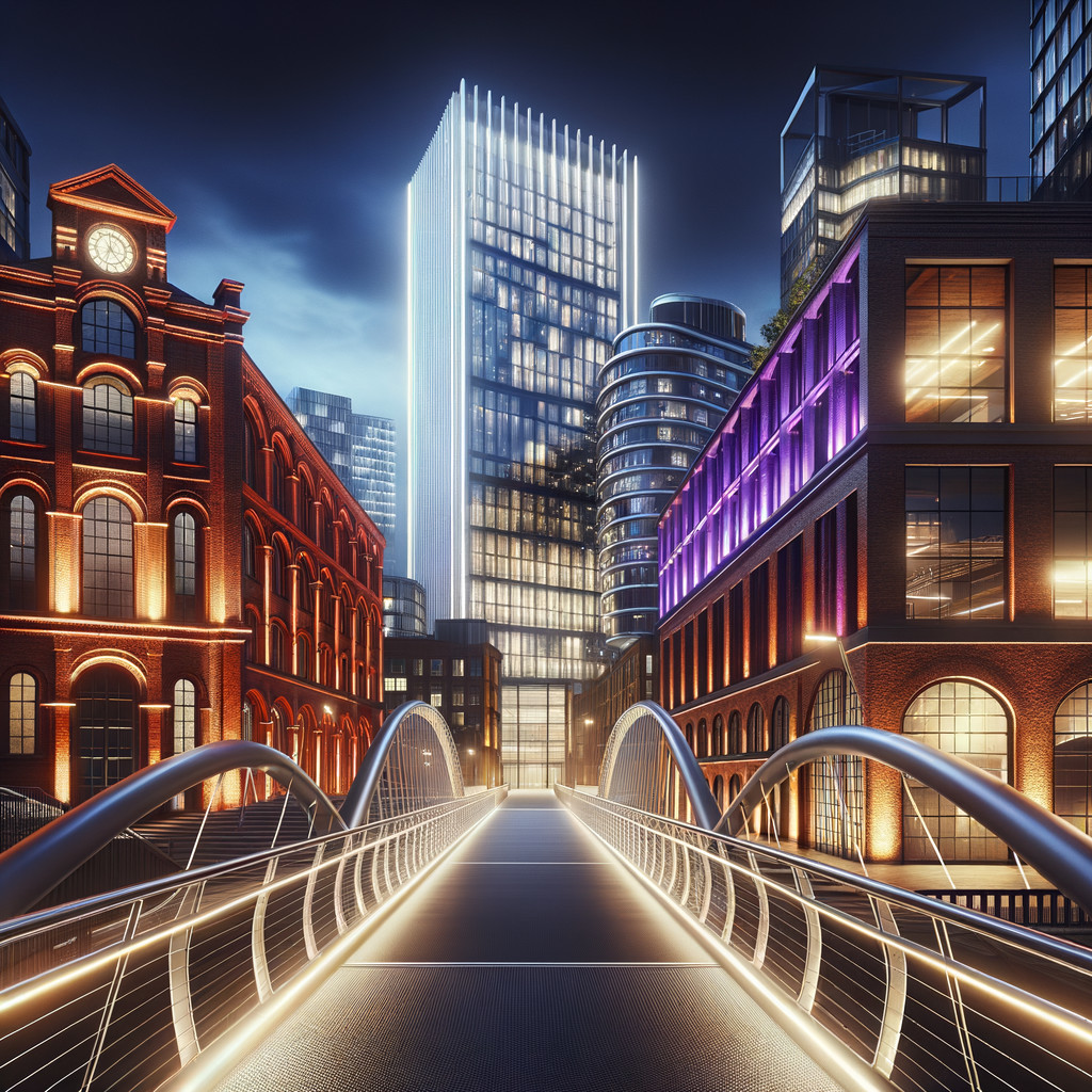 Modern Bridge and Vibrant Cityscape at Night