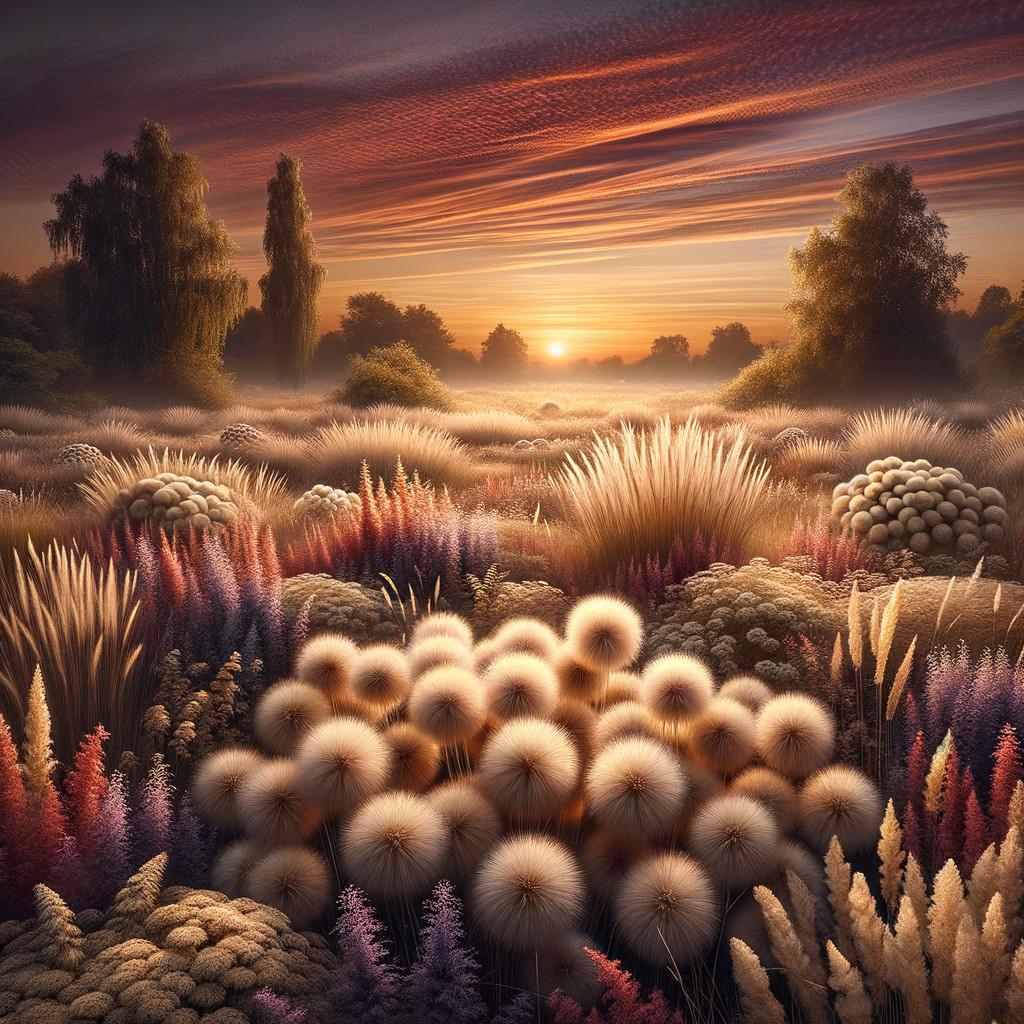 Serene Dawn Landscape with Vibrant Meadow and Trees