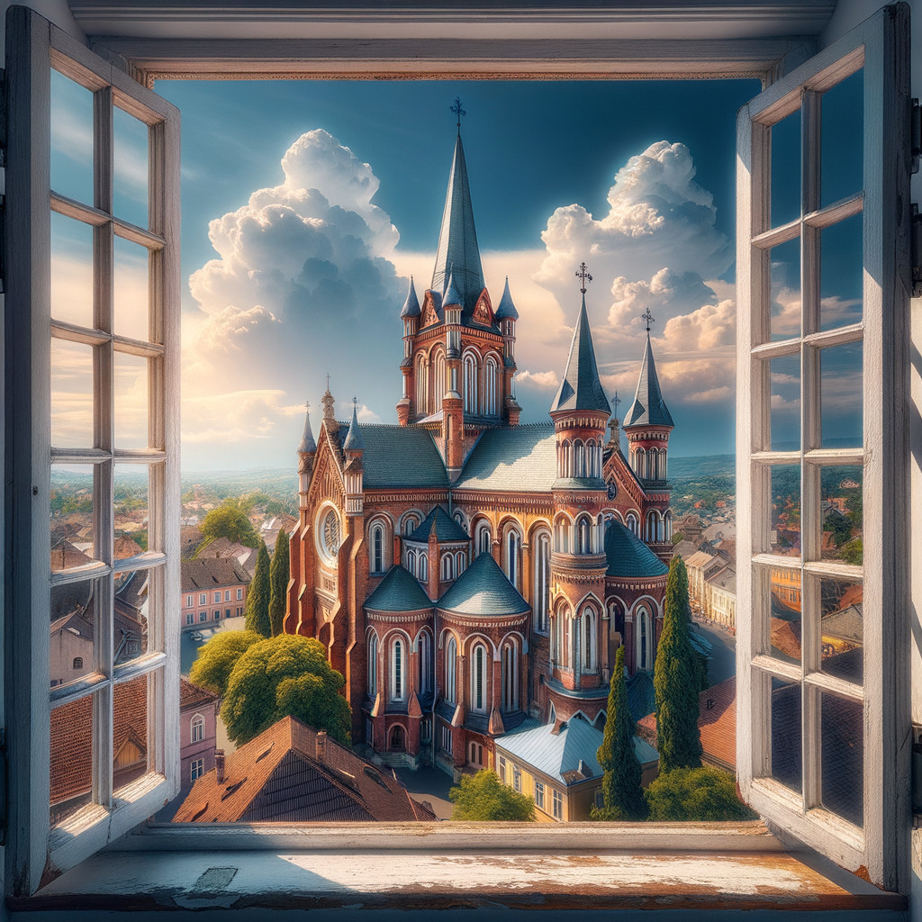 Picturesque Church View from an Open Window