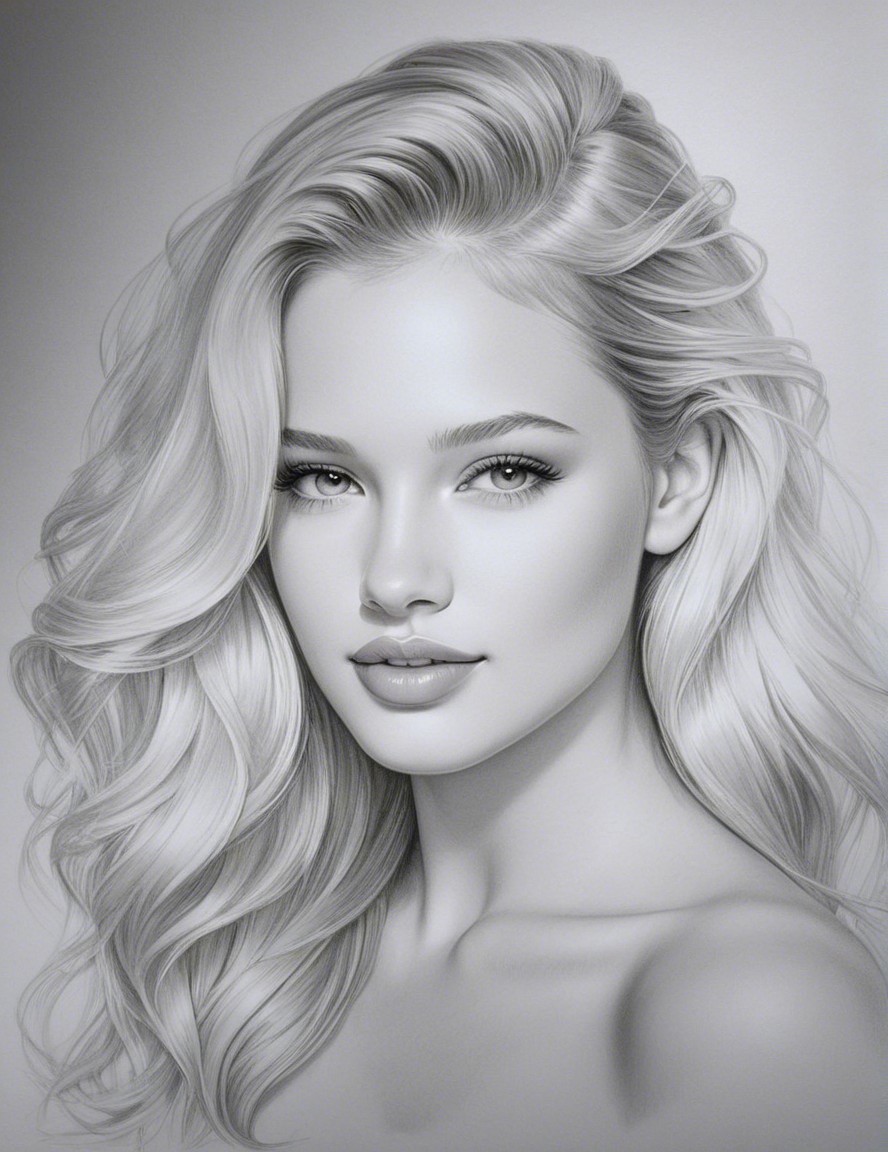 Grayscale Portrait of a Young Woman with Wavy Hair