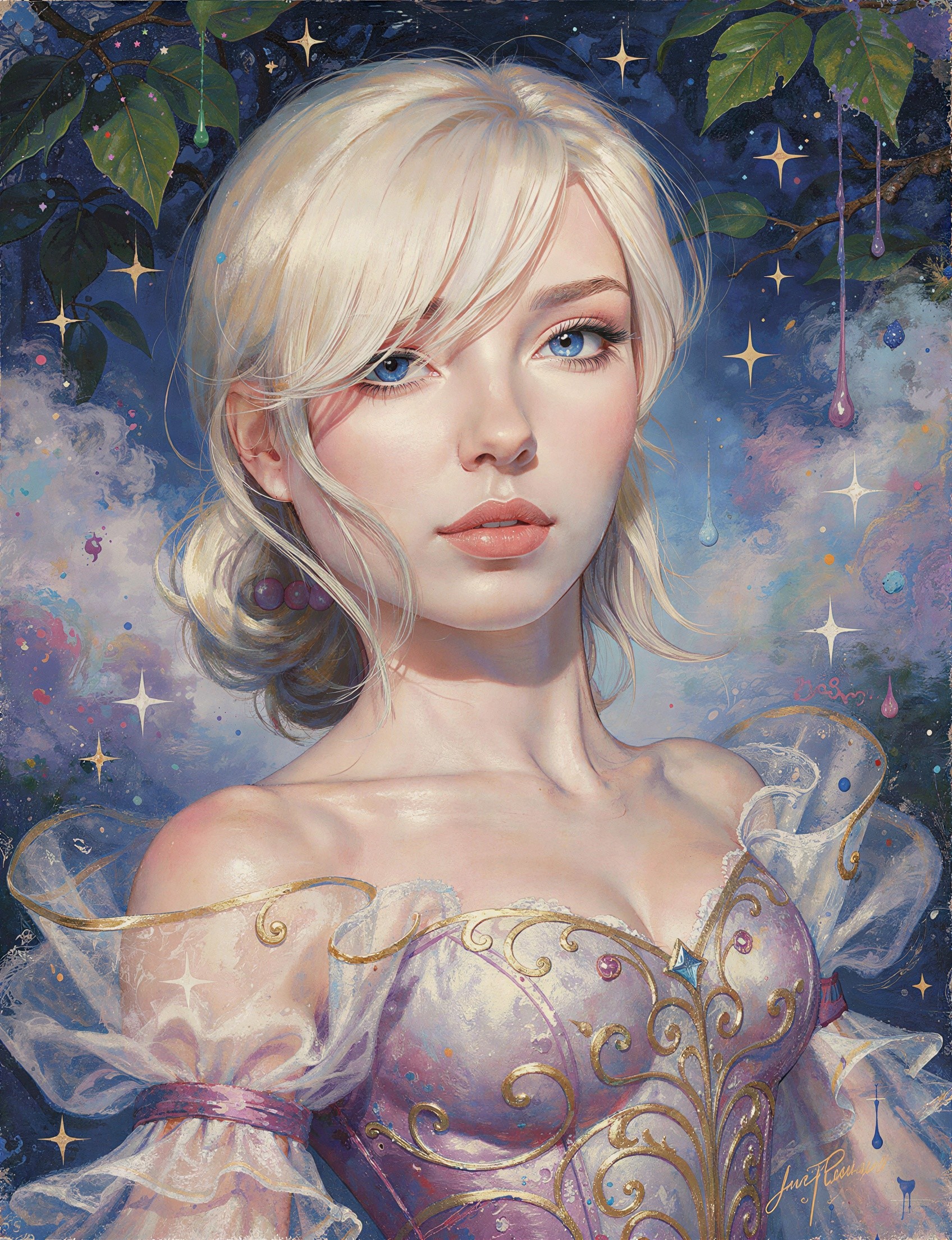 Digital Art Portrait of a Blonde Woman in Corset