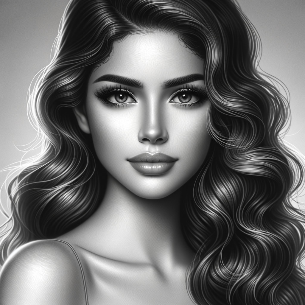 Monochromatic Portrait of a Young Woman with Waves