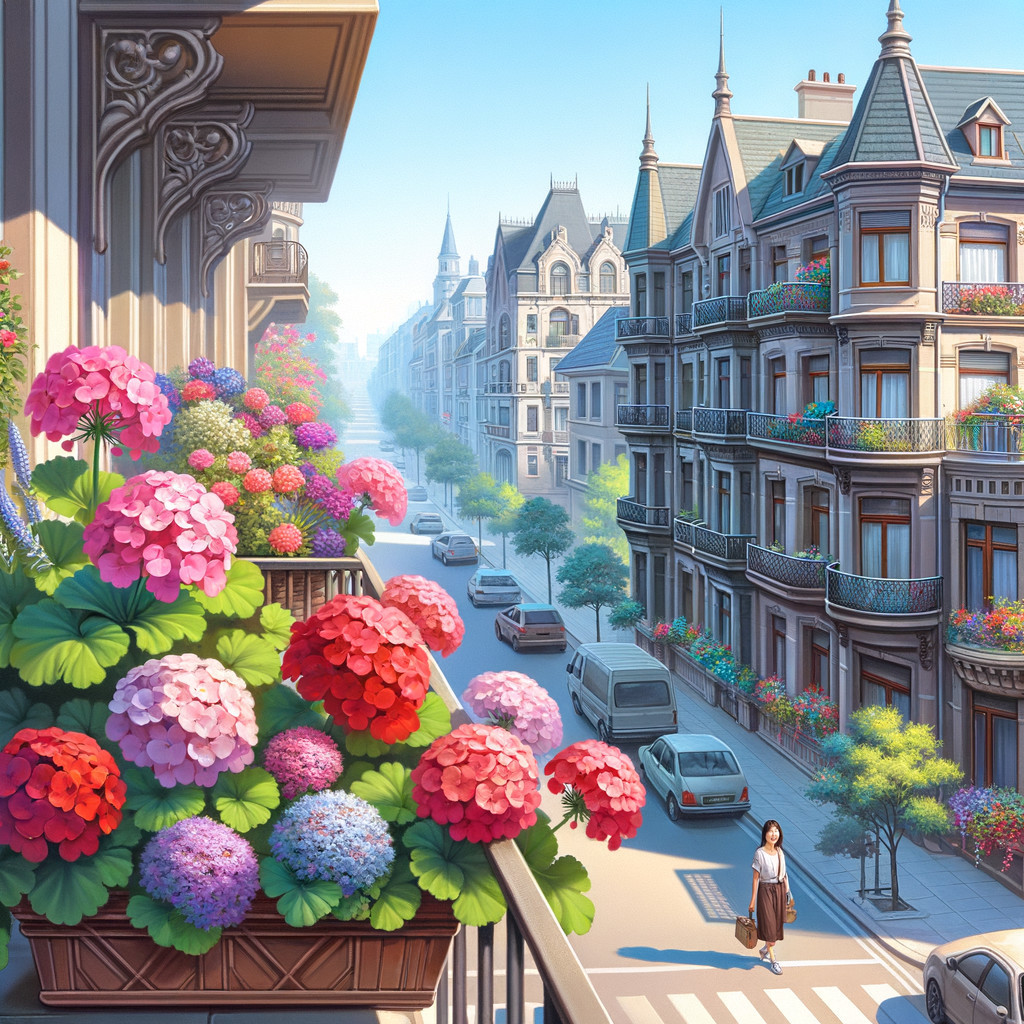 Vibrant cityscape with elegant buildings and flowers