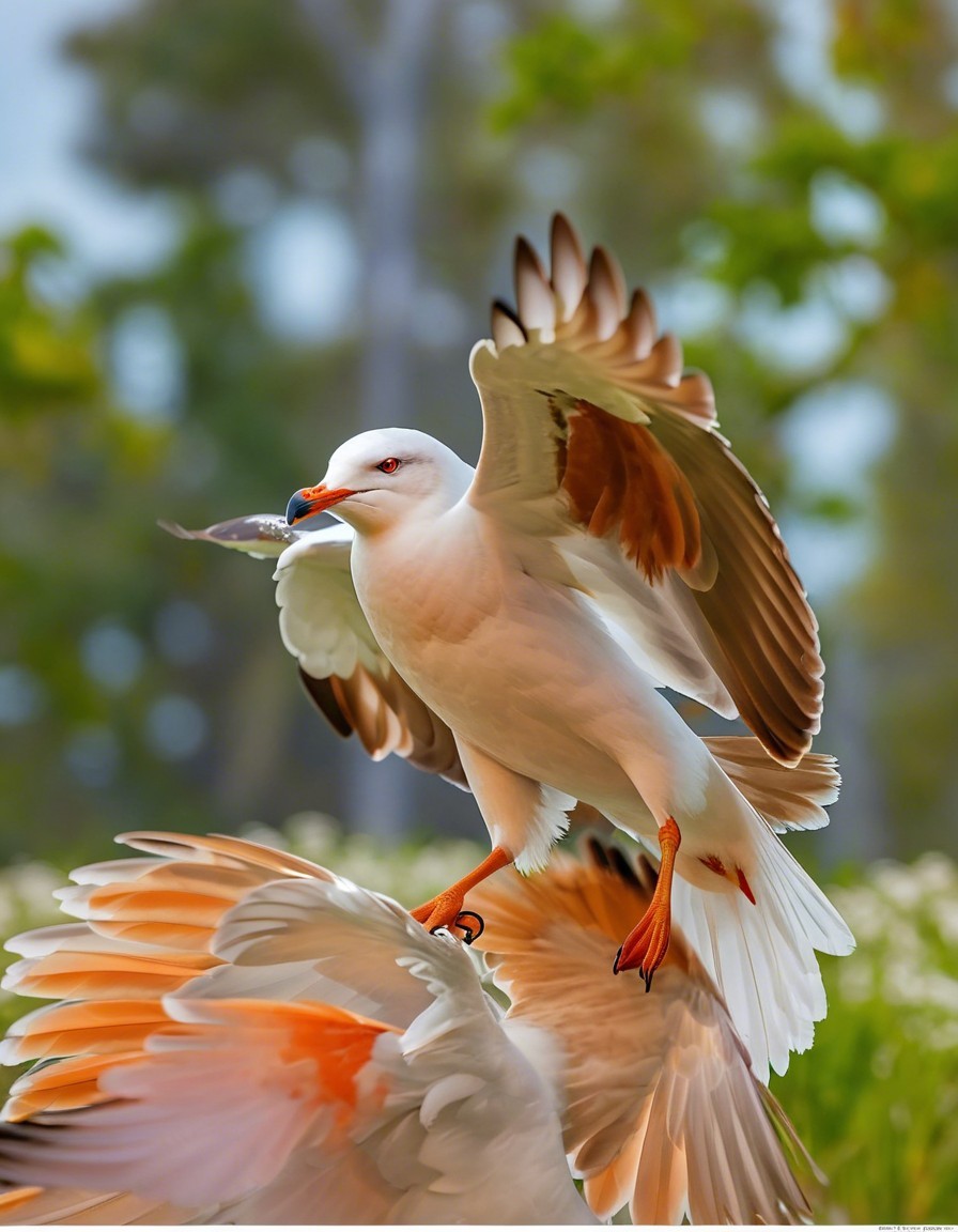 White Bird with Orange Accents Hovering in Nature
