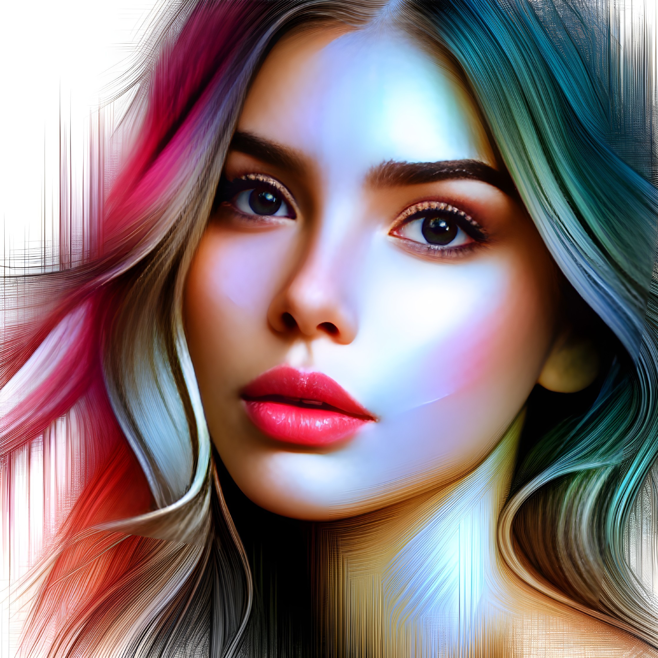 Portrait of a young woman with vibrant hair colors