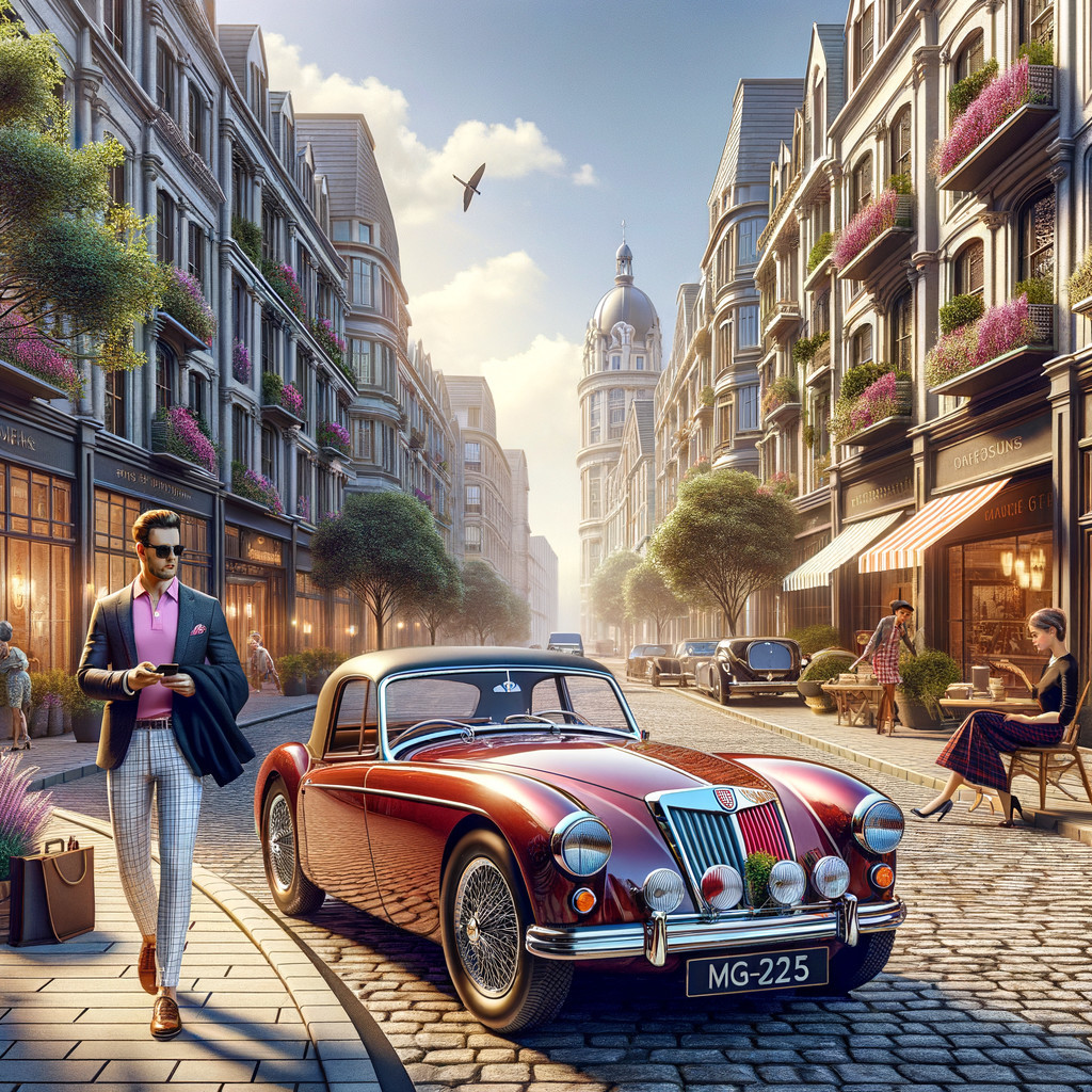 Stylish Man on Cobblestone Street with Classic Car
