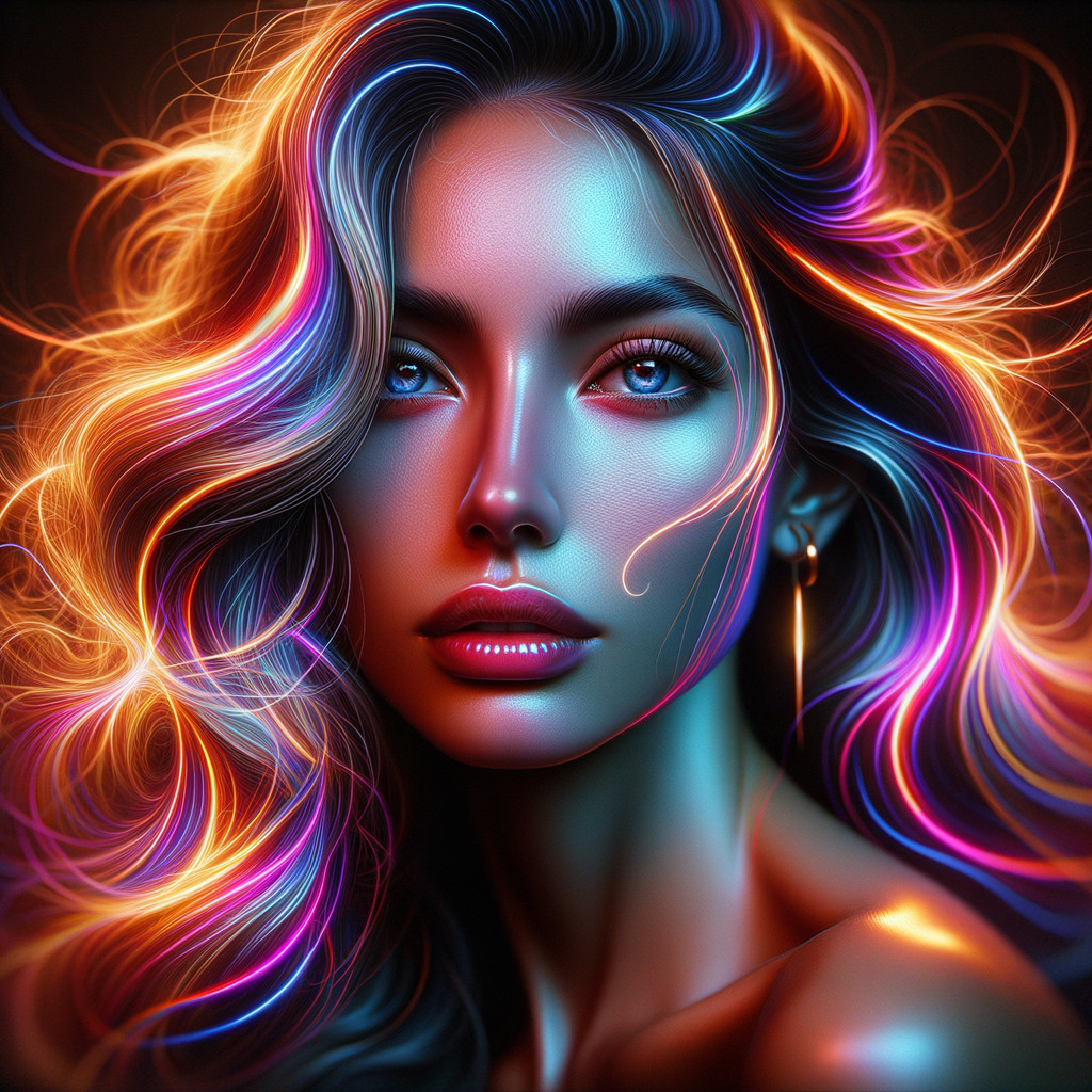 Portrait of a woman with vibrant hair and luminous skin