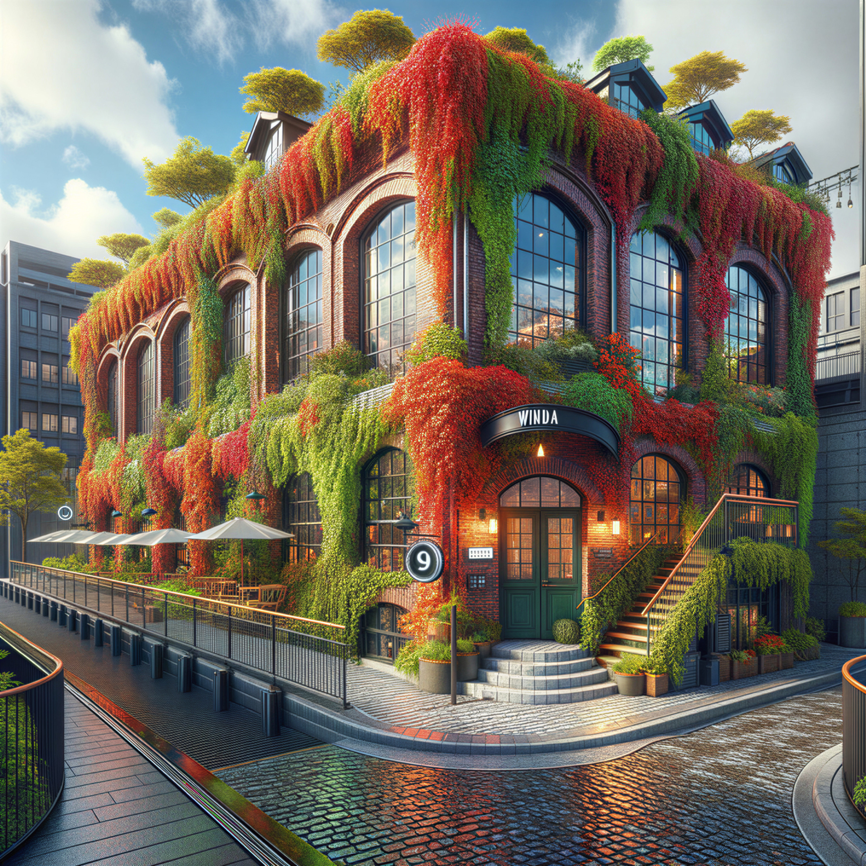 Ivy-Covered Brick Building in Urban Setting