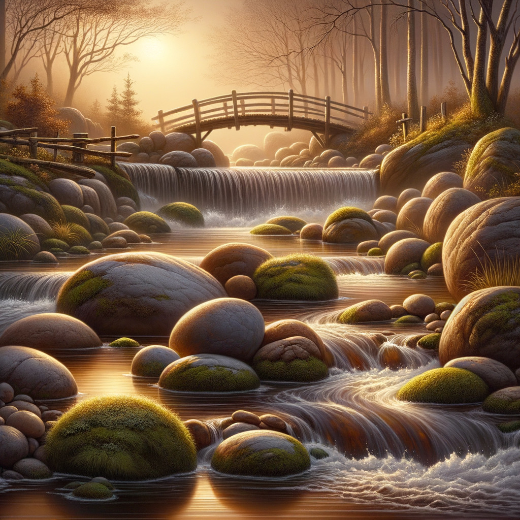 Forest Landscape at Sunrise with Gentle Stream