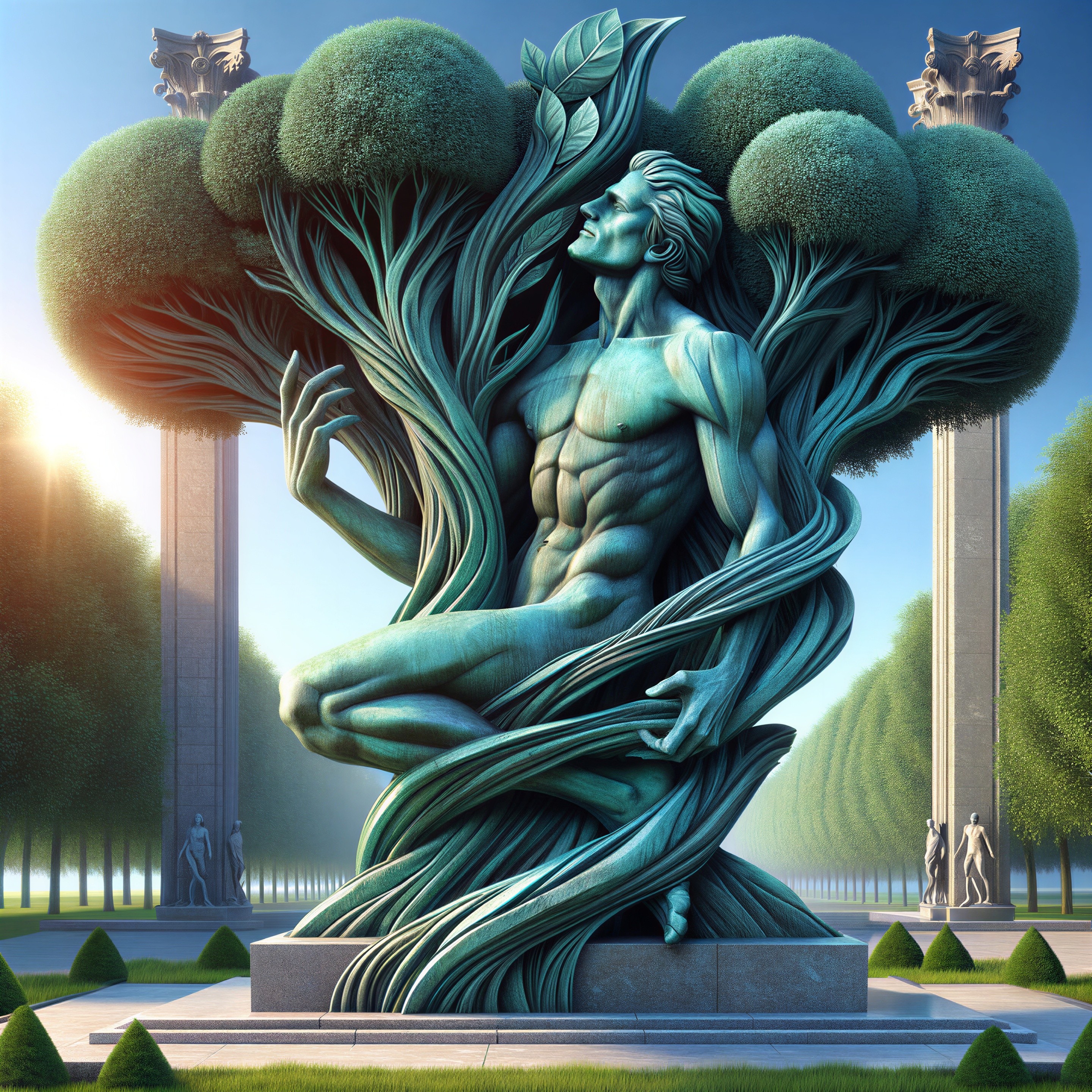 Bronze Statue of Muscular Figure in a Tree Setting