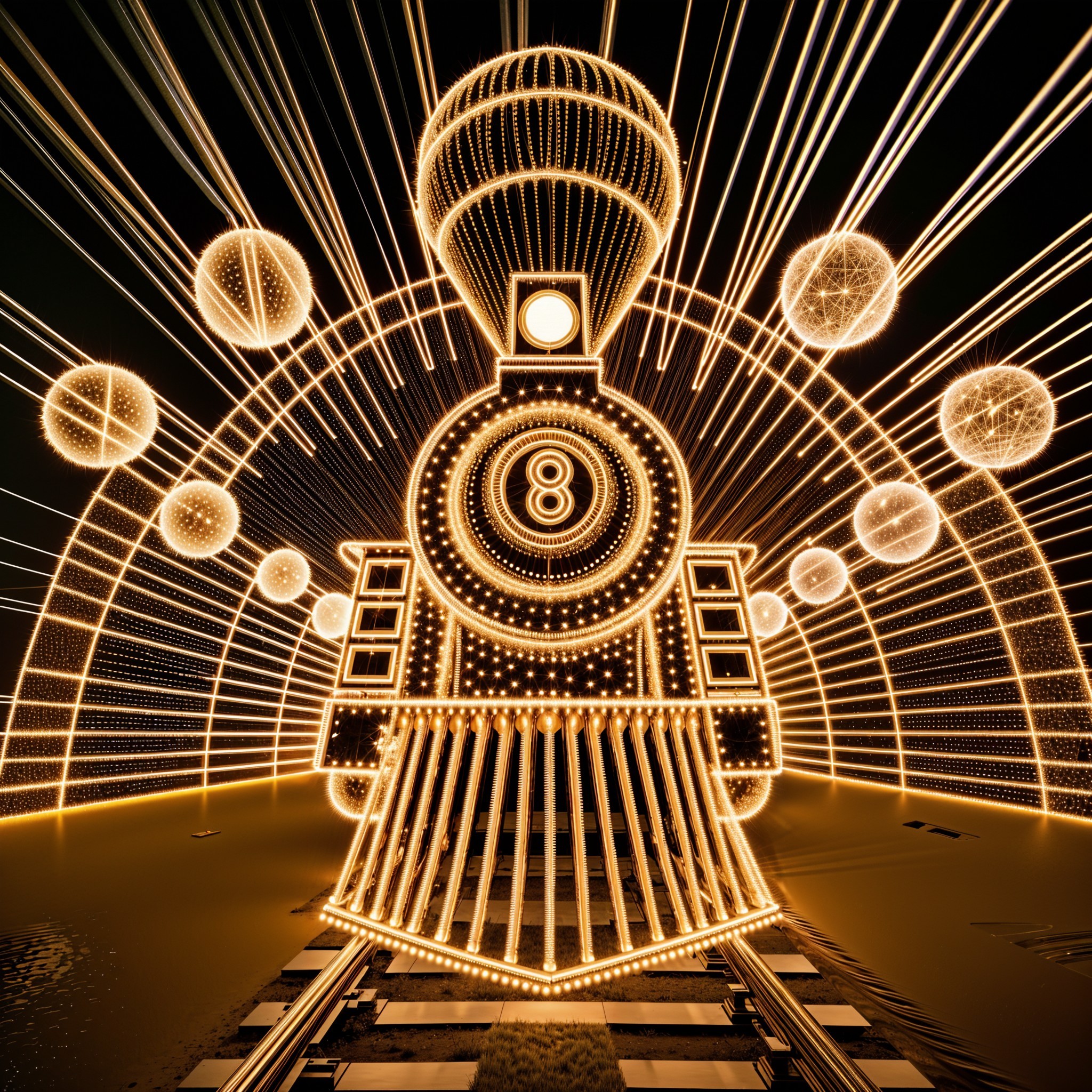 Art Deco Light Sculpture of Train in Abstract Tunnel