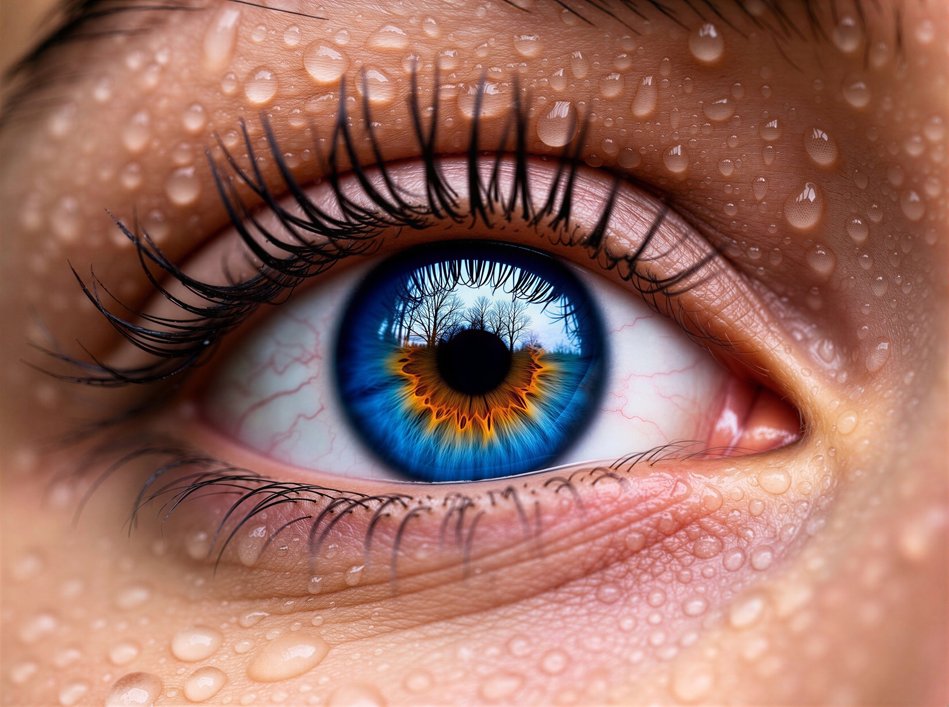 Close-up of a human eye with vibrant blue and gold iris