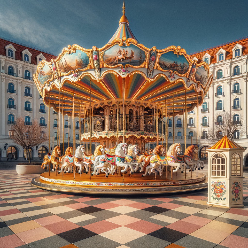 Vibrant Carousel in Picturesque Square Setting