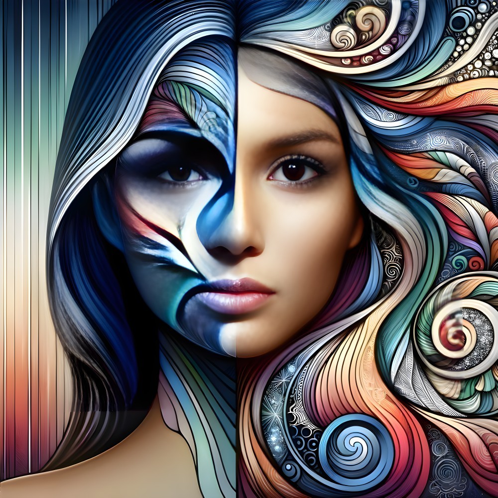 Split-Face Design with Abstract and Realistic Elements