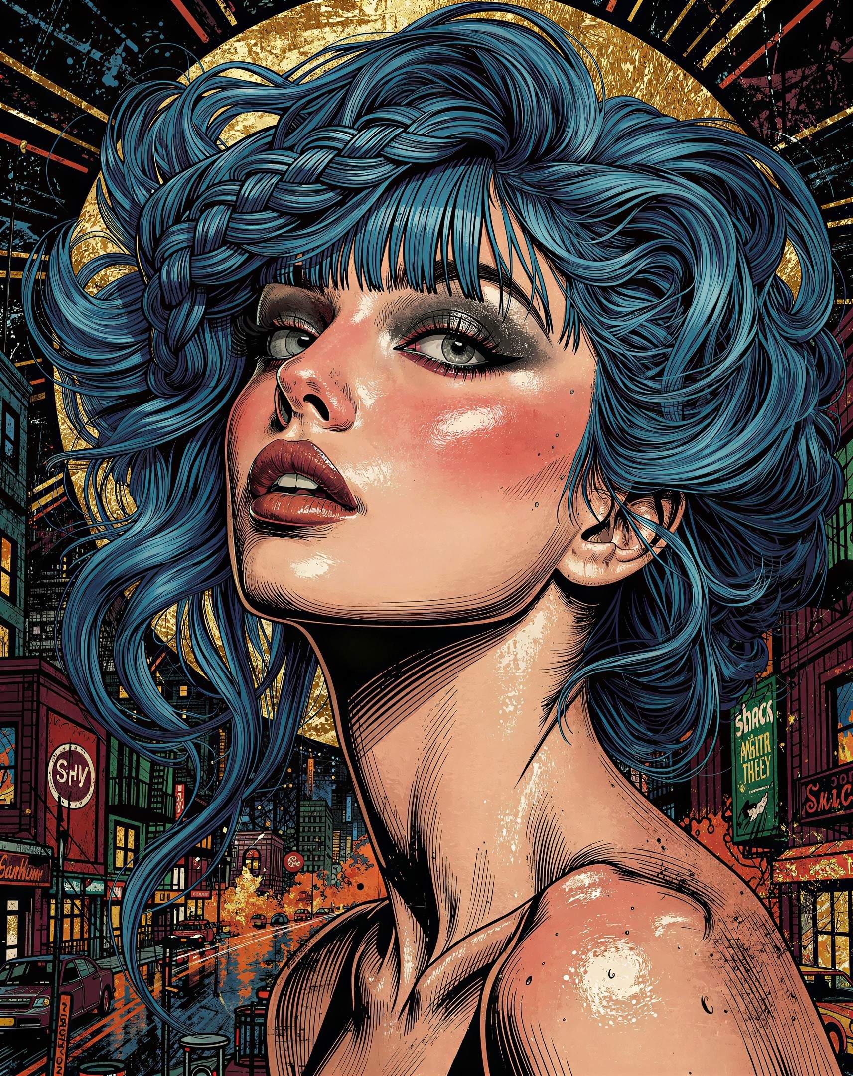 Close-Up Pop Art Illustration of Alluring Young Woman