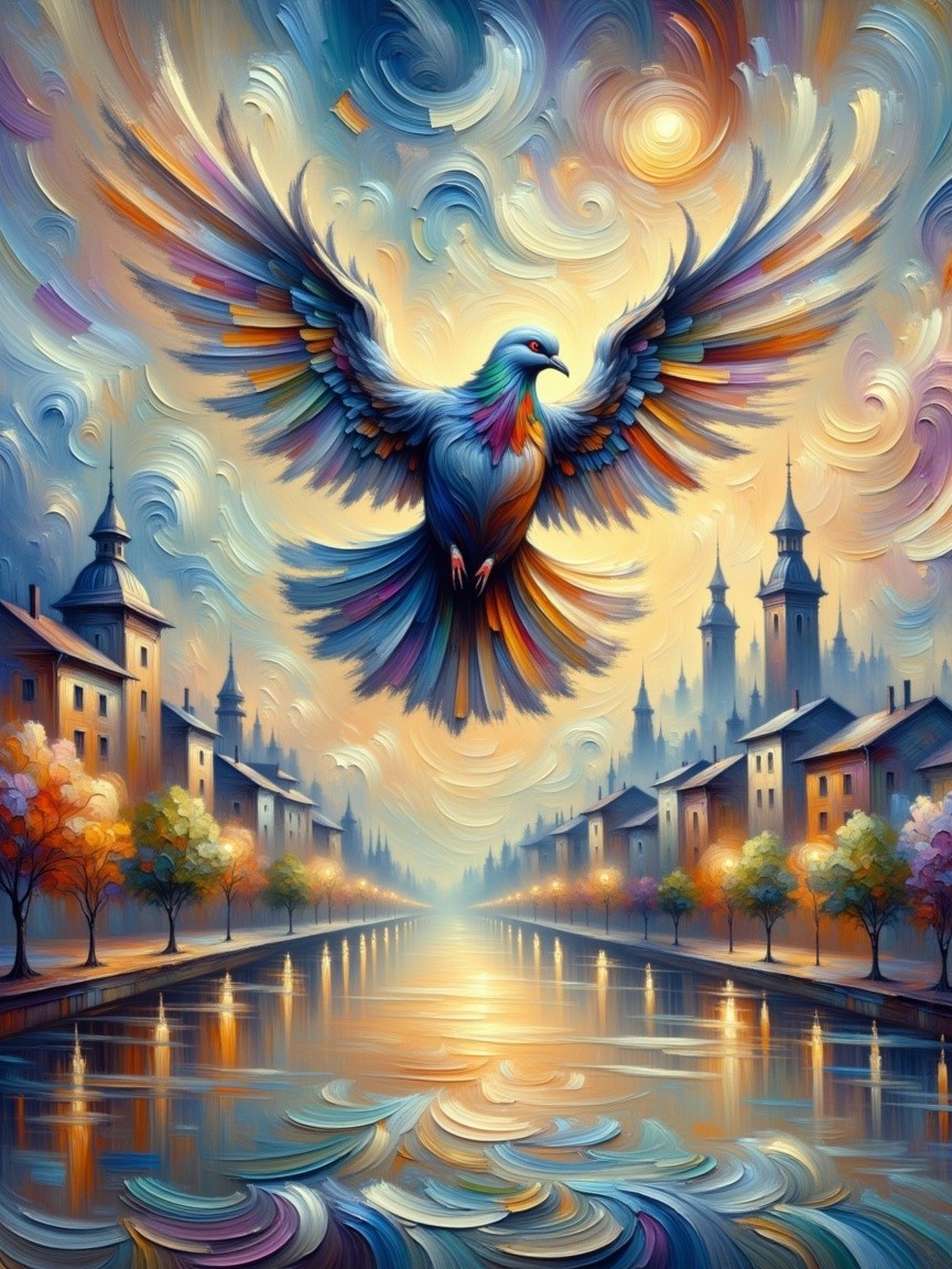 Vibrant Sky with Majestic Bird Over Tranquil River