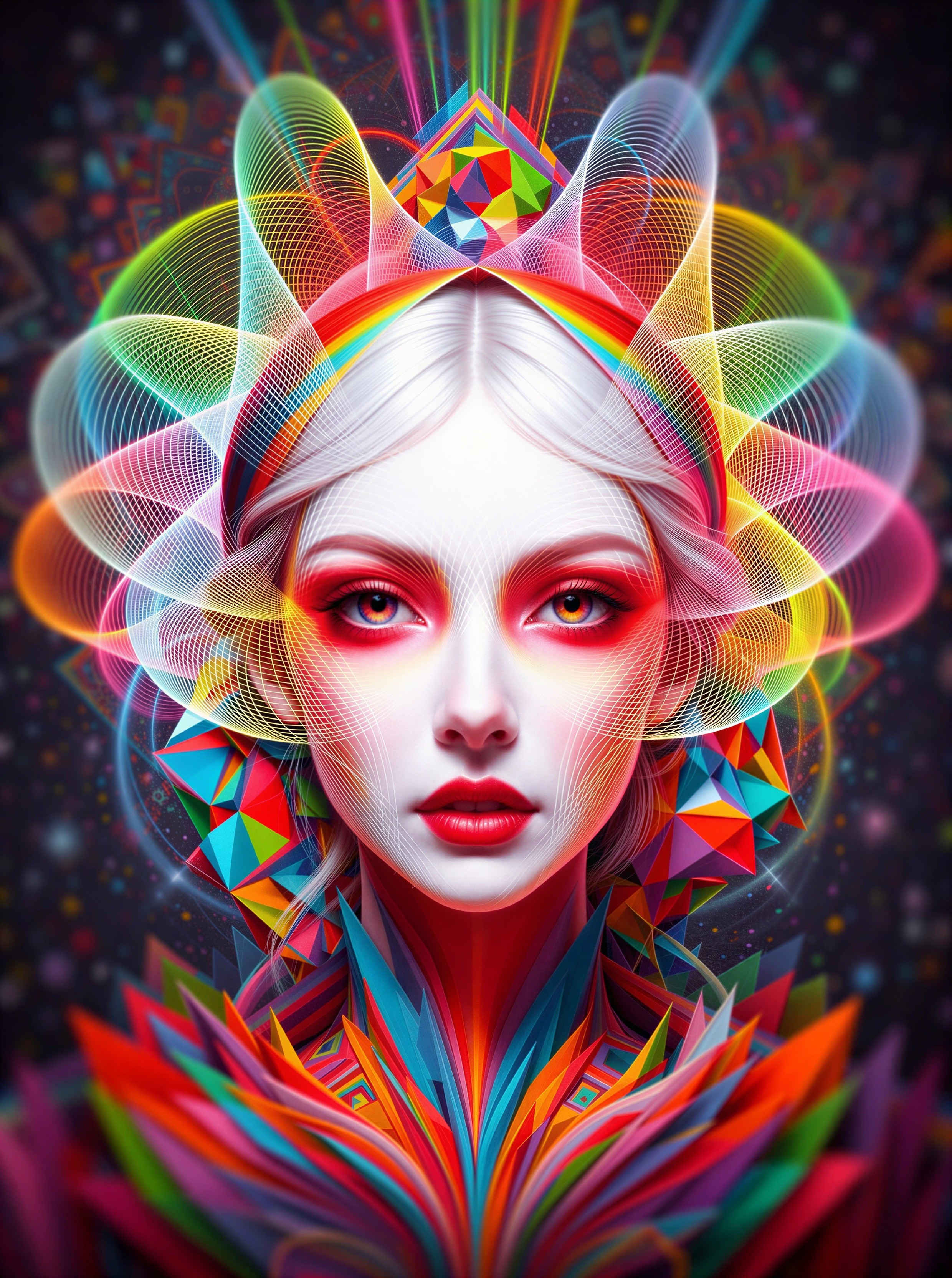 Vibrant Digital Painting of a Woman with Geometric Shapes