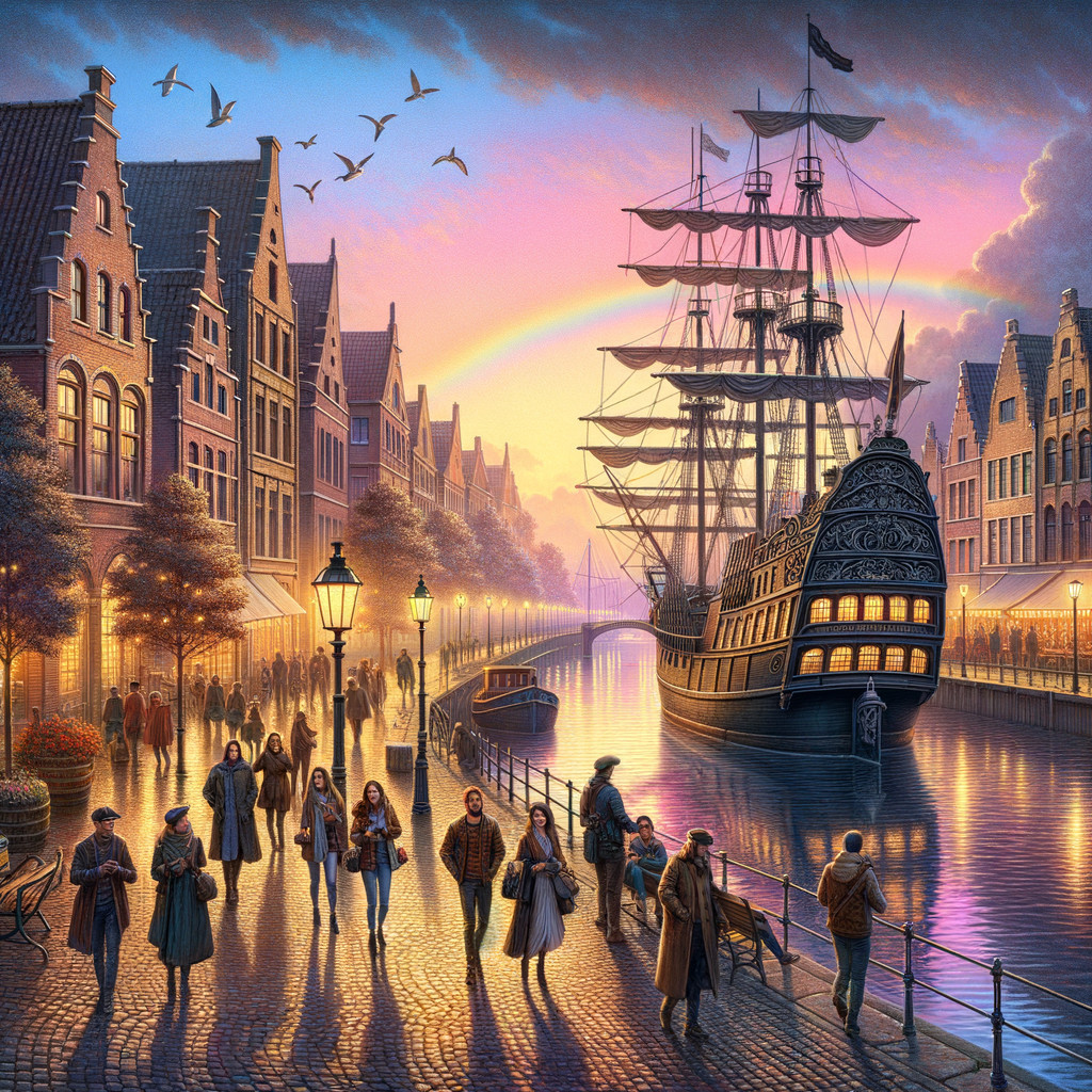 Waterfront Scene at Dusk with Charming Architecture