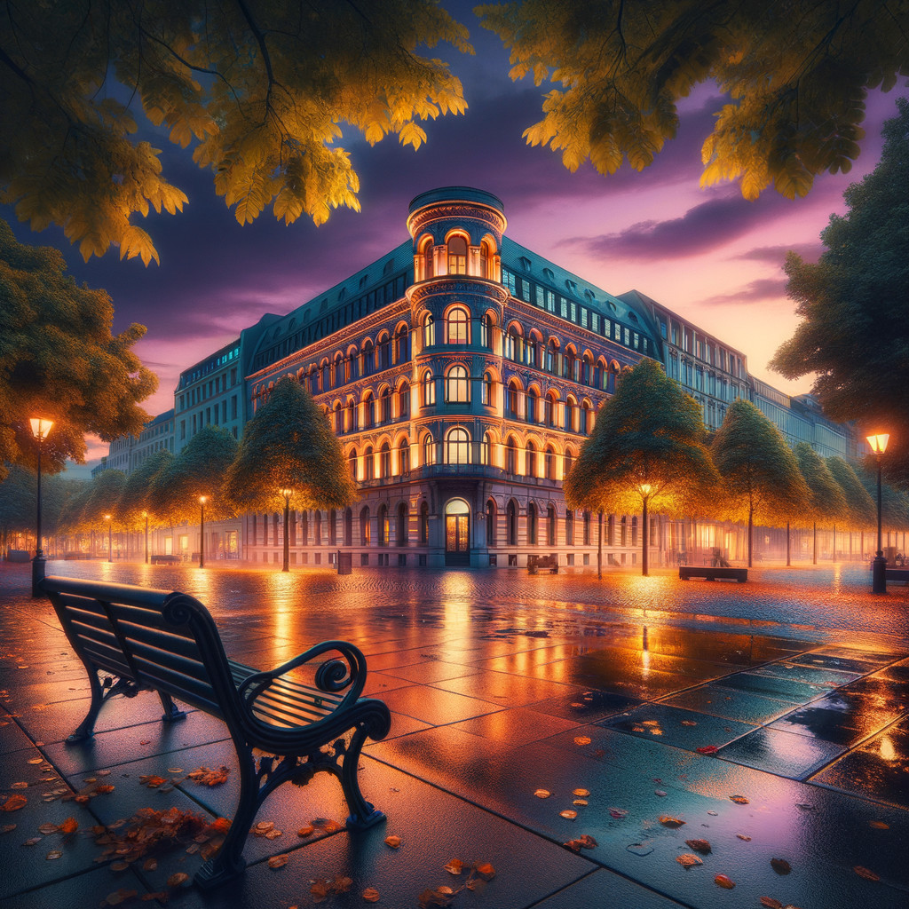 Picturesque Dusk Street Scene with Historic Building