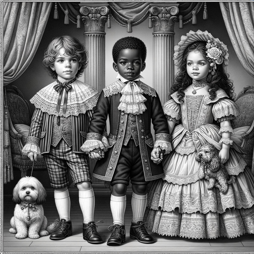 Elegantly Dressed Children in Vintage Setting