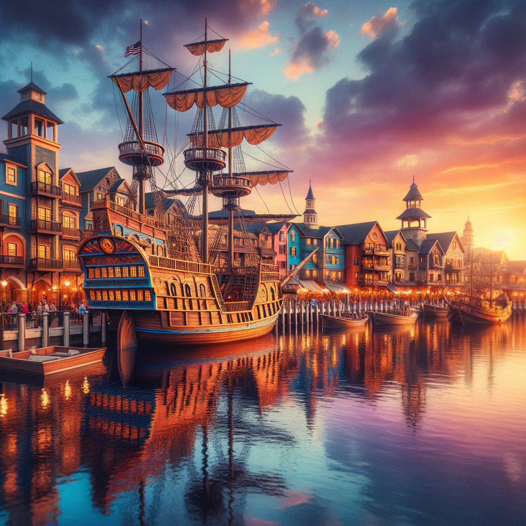 Vibrant Sunset Over Picturesque Harbor Scene
