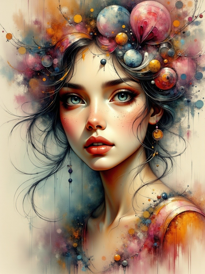 Vibrant Portrait of a Young Woman with Colorful Details