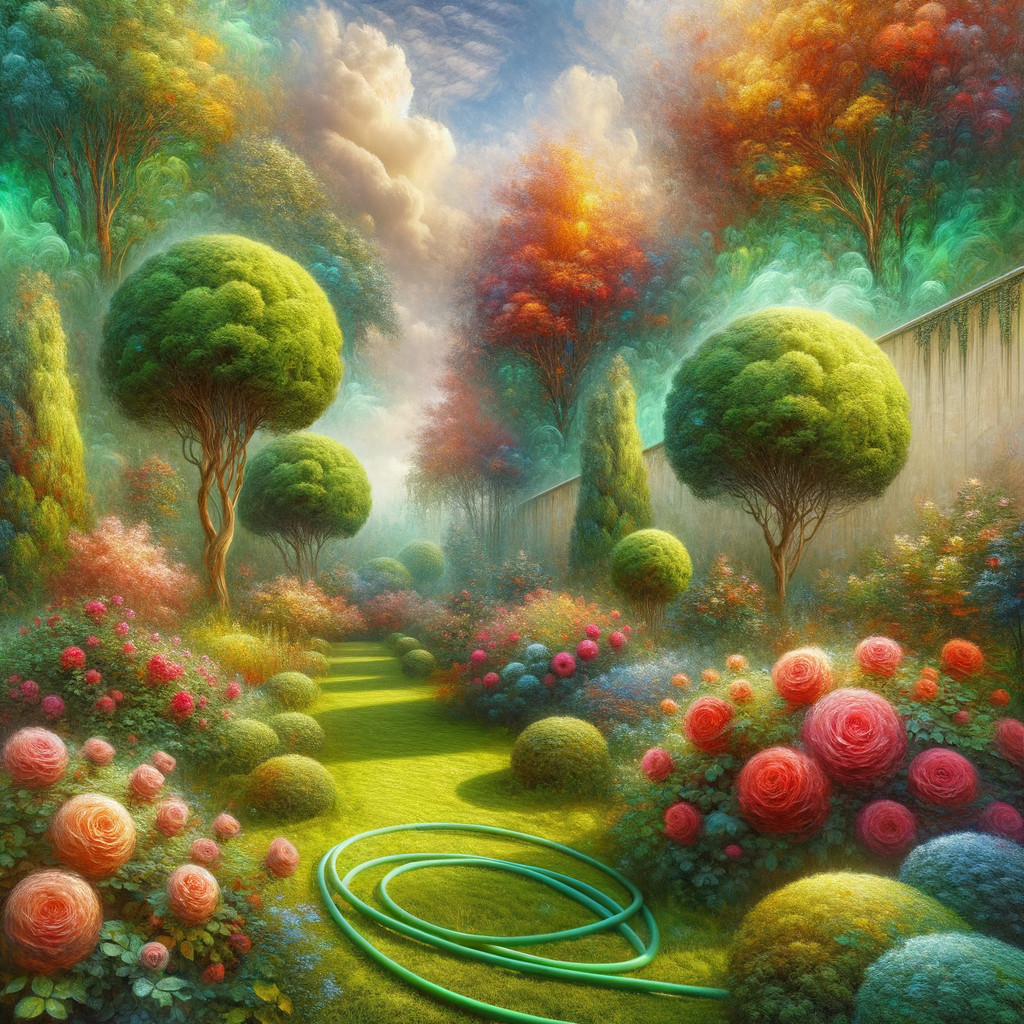 Lush Garden Scene with Colorful Flowers and Trees