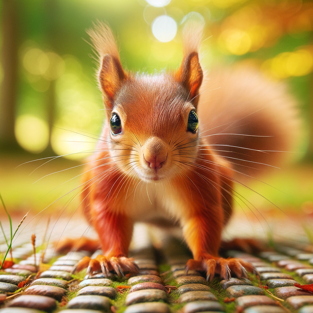 Close-up of a red squirrel in a woodland setting