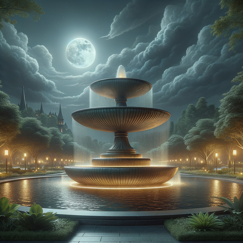 Elegant Three-Tiered Fountain in Serene Night Scene