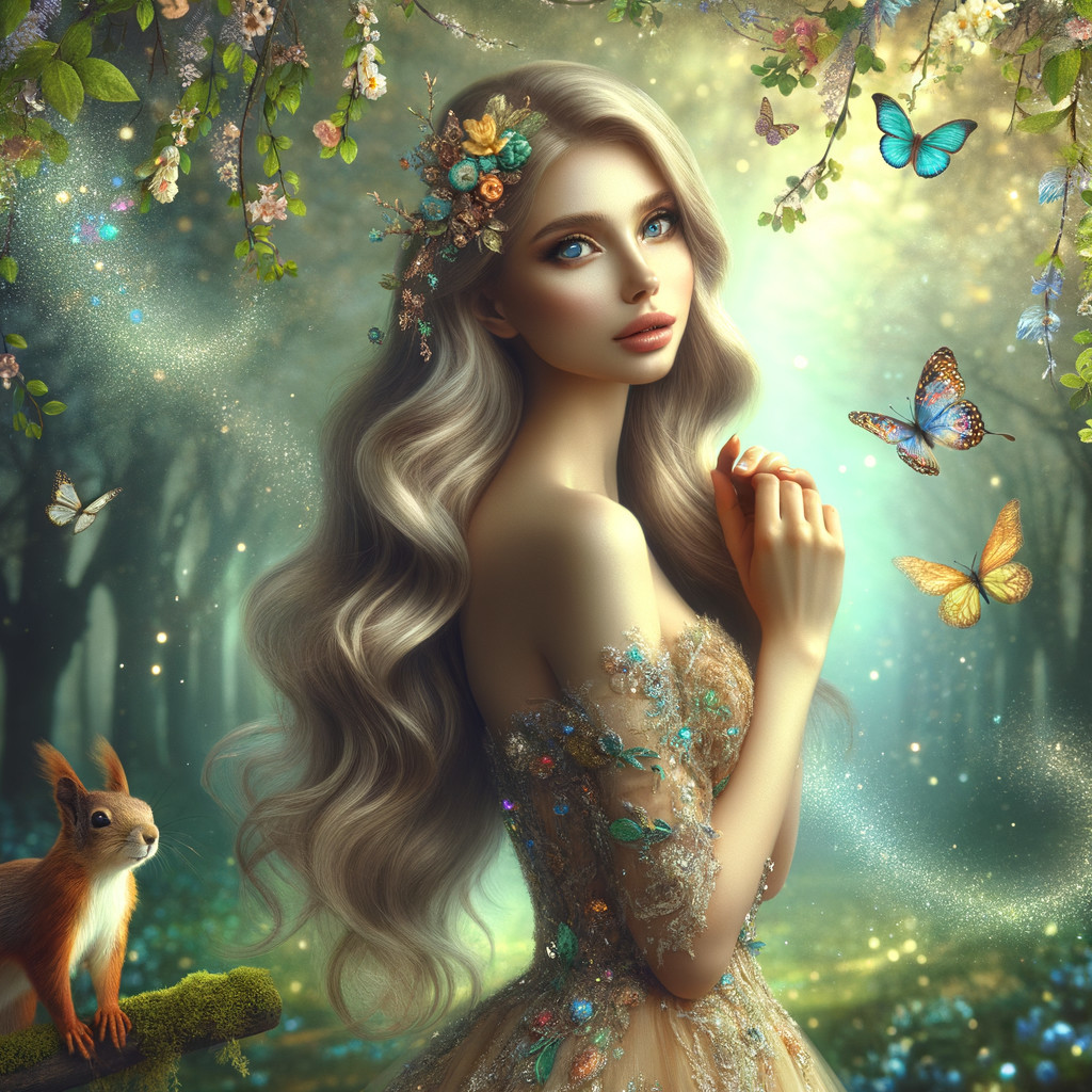 Radiant Young Woman in a Mystical Forest Setting