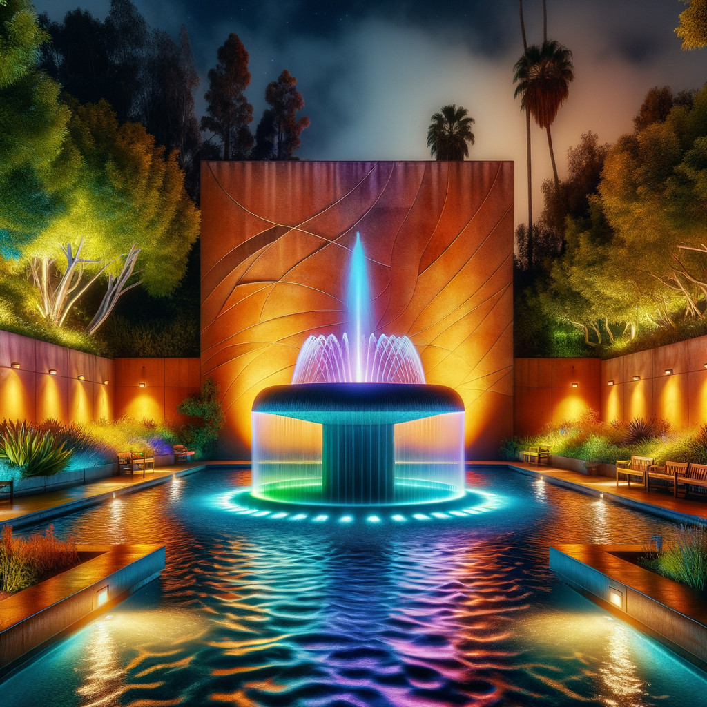 Illuminated Fountain in Serene Courtyard Setting