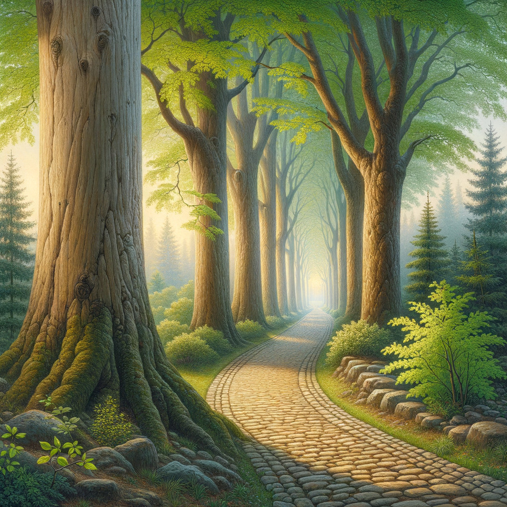 Serene Forest Pathway Surrounded by Lush Nature