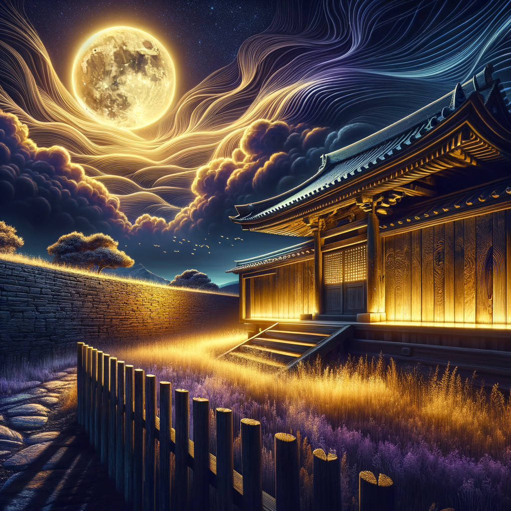 Traditional Asian Temple Under Full Moon Glow