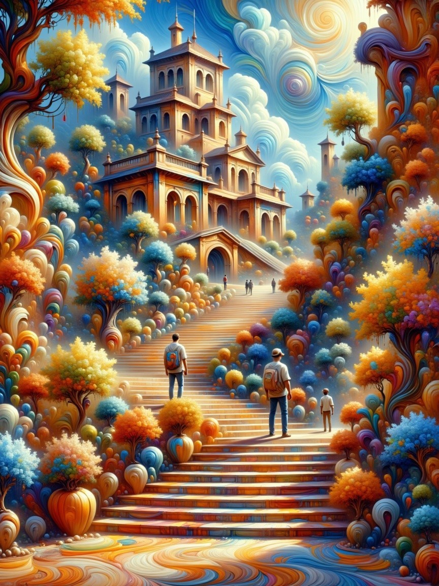 Whimsical Landscape with Castle and Colorful Trees