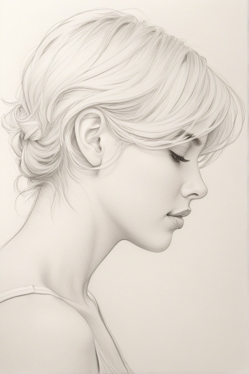 Realistic Pencil Drawing of a Young Woman in Profile