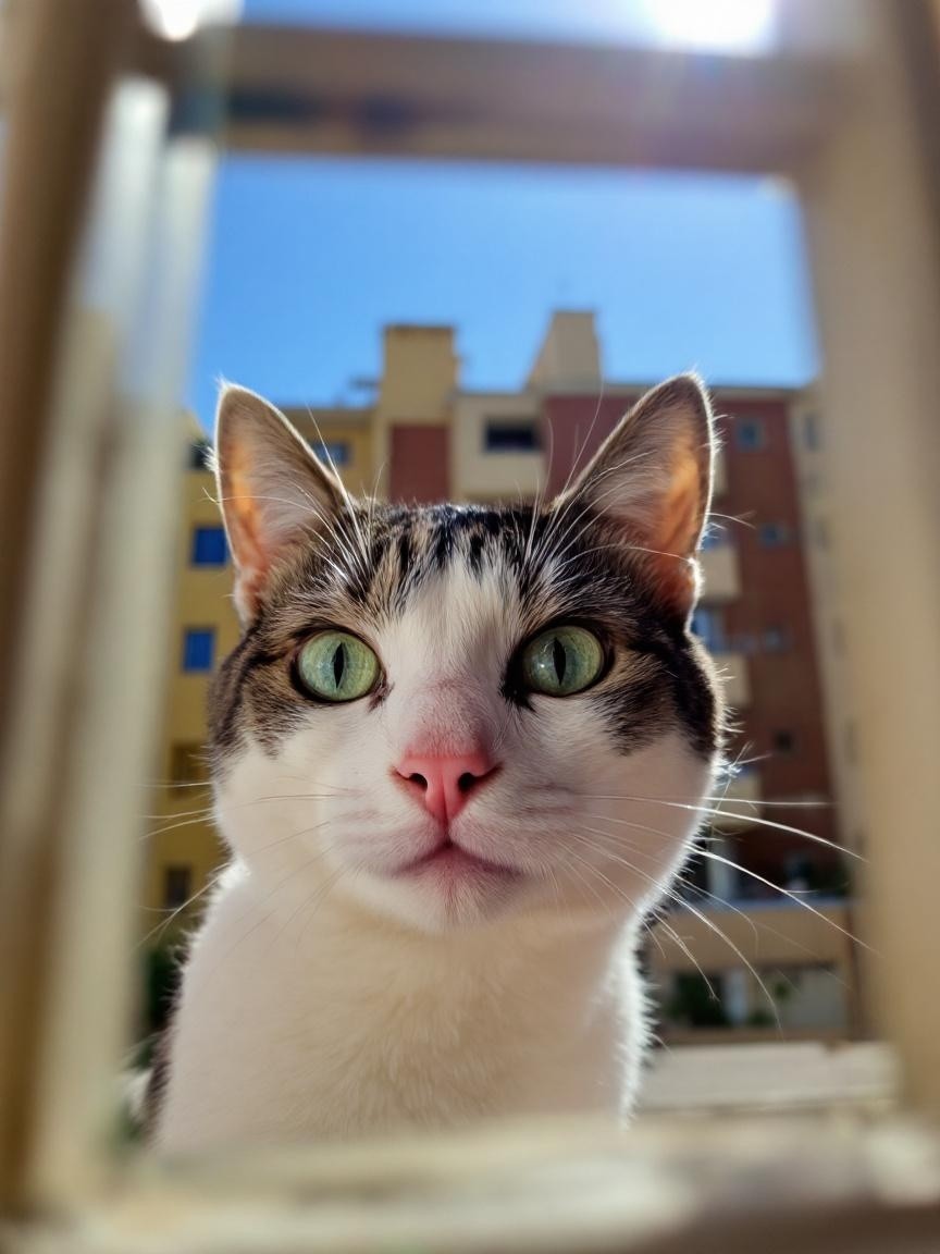 Close-up of a cat with green eyes by a window