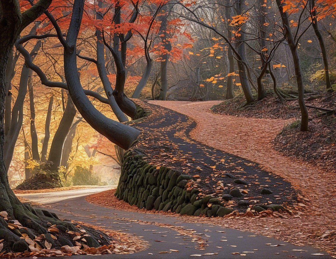 Winding Pathway Through a Serene Autumn Forest