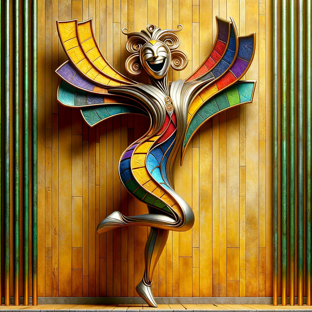 Vibrant Playful Figure Against Textured Wall