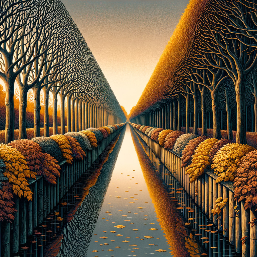 Autumn Landscape with Trees and Reflective Waterway