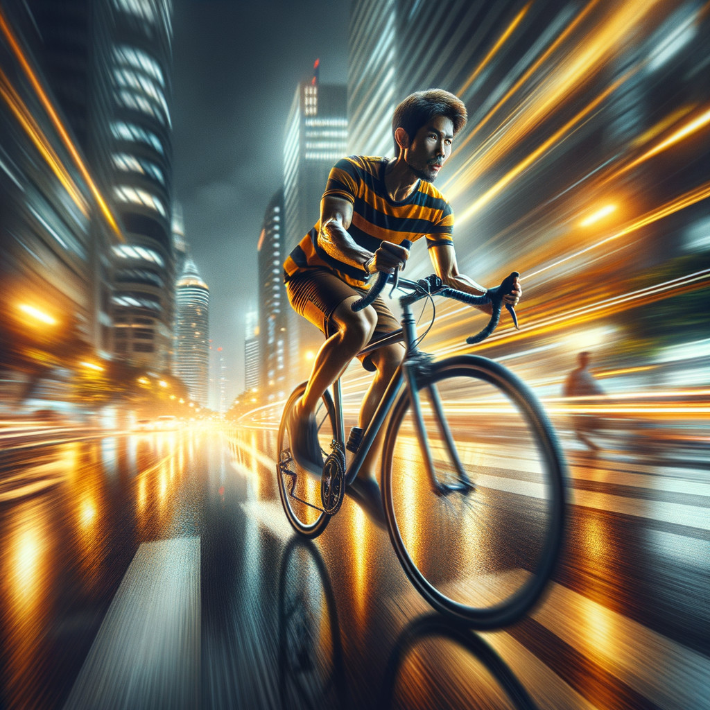 Cyclist Racing in a Vibrant Urban Night Scene