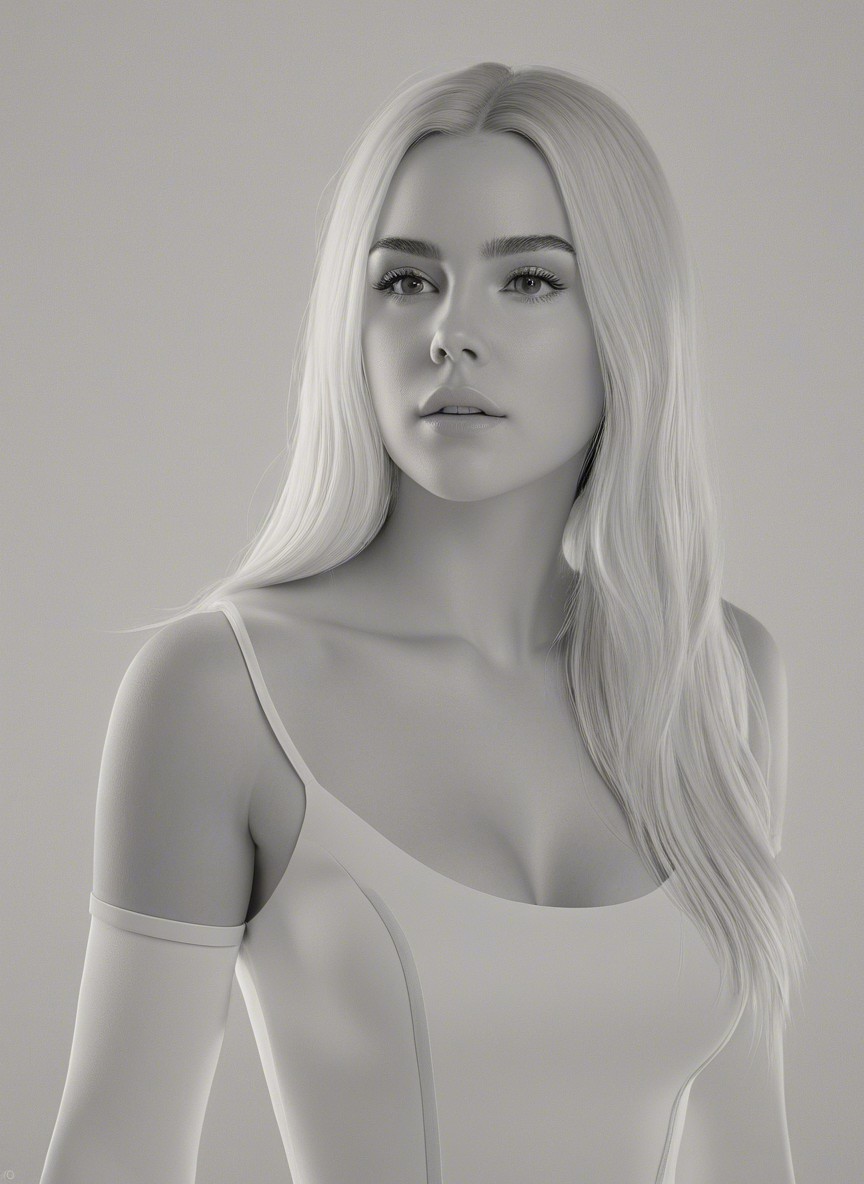 Monochromatic Portrait of a Serene Young Woman