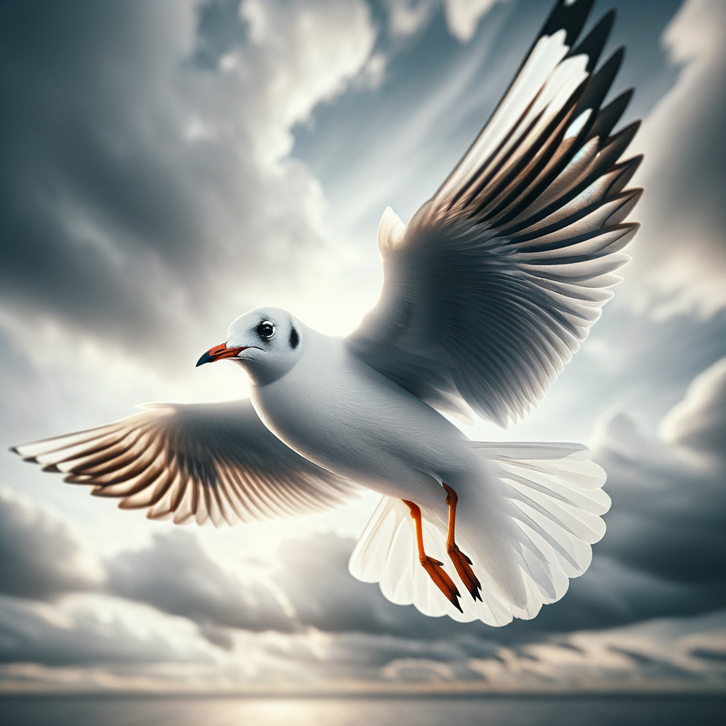 Seagull Soaring Against Dramatic Cloudy Skies