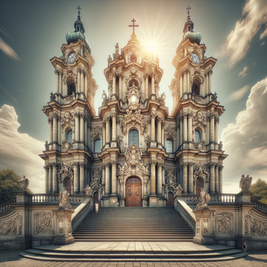 Baroque-Style Church with Intricate Sculptures and Spires
